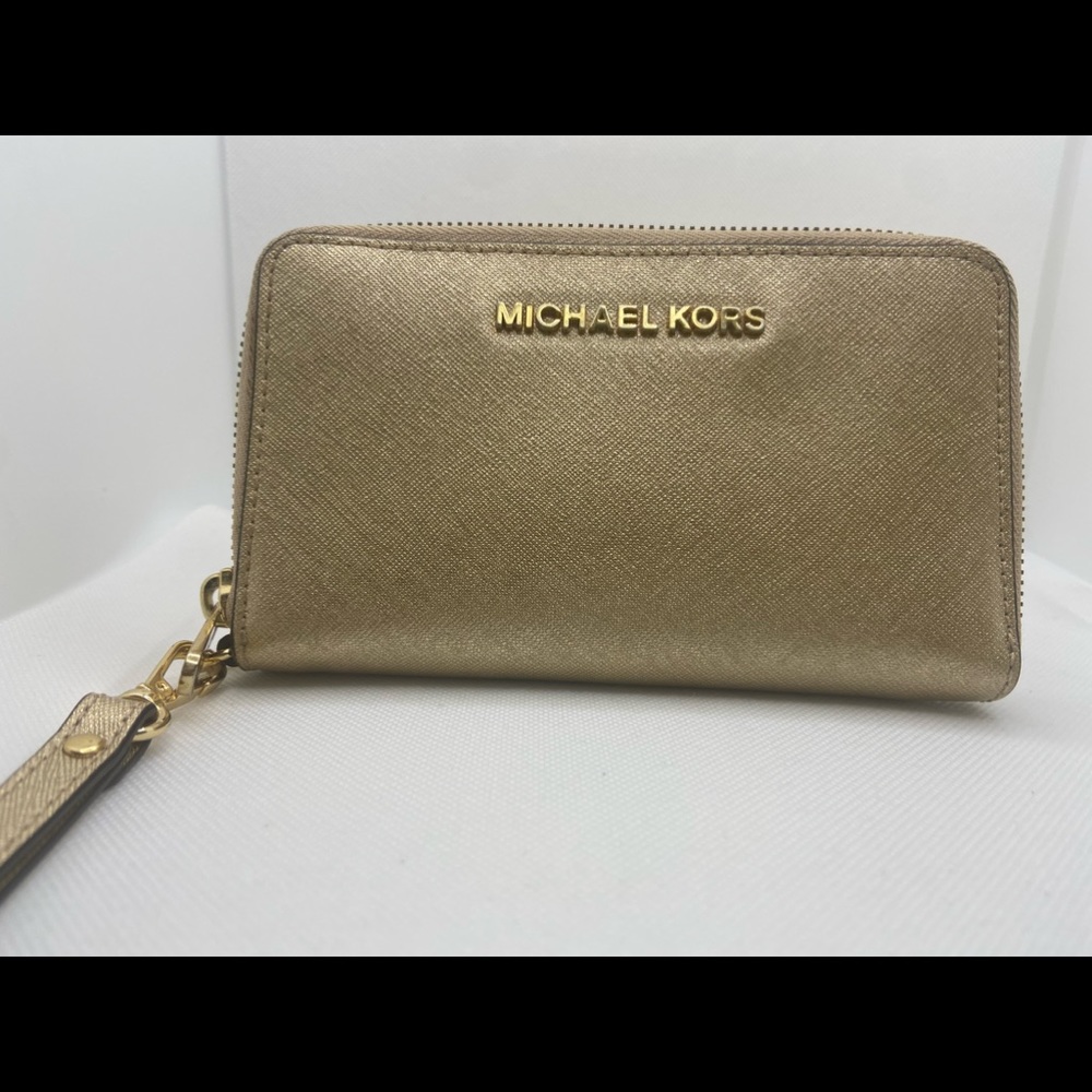 MICHAEL Michael Kors Jet Set Travel Leather Continental Wristlet Gold